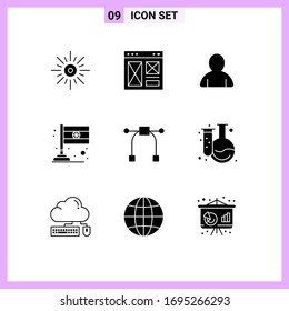 Set of 9 Vector Solid Glyphs on Grid for graphic; india; page; flag; user Editable Vector Design Elements