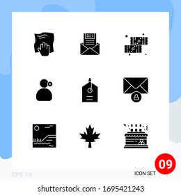 Set of 9 Vector Solid Glyphs on Grid for man; food; mail; dessert; message Editable Vector Design Elements