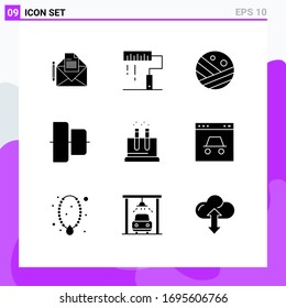 Set of 9 Vector Solid Glyphs on Grid for test; vertical; programing; center; strong hair Editable Vector Design Elements