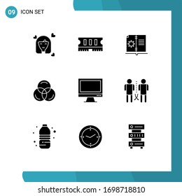 Set of 9 Vector Solid Glyphs on Grid for device; computer; book; web; rgb Editable Vector Design Elements