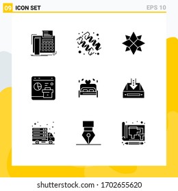 Set of 9 Vector Solid Glyphs on Grid for se; data; vitamin; business; xmas Editable Vector Design Elements