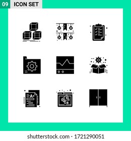 Set of 9 Vector Solid Glyphs on Grid for ecg; file; clipboard; document; data Editable Vector Design Elements