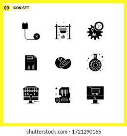 Set of 9 Vector Solid Glyphs on Grid for finance; business; cook; document; management Editable Vector Design Elements