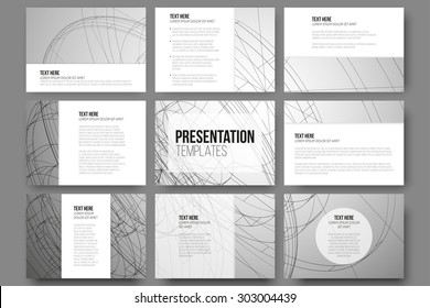 Set of 9 vector templates for presentation slides. Conceptual abstract scientific vector background, minimalistic design