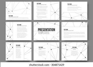 Set of 9 vector templates for presentation slides. Molecule structure vector background