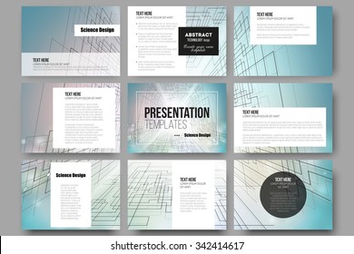 Set of 9 vector templates for presentation slides. Abstract vector background of digital technologies, cyber space. 