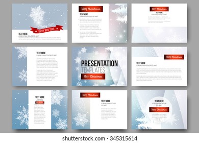 Set of 9 vector templates for presentation slides. Merry Christmas and happy New Year vector background
