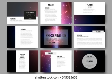 Set of 9 vector templates for presentation slides. Flashes against dark background.