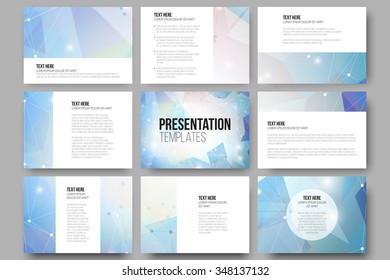 Set of 9 vector templates for presentation slides. Colorful graphic design, abstract vector background.