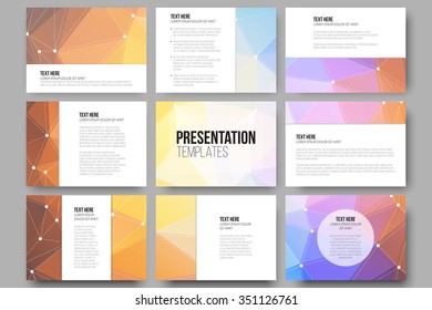 Set of 9 vector templates for presentation slides. Colorful graphic design, abstract vector background.