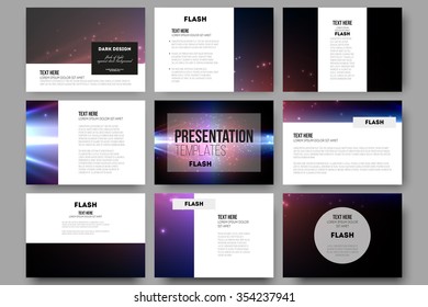 Set of 9 vector templates for presentation slides. Flashes against dark background.