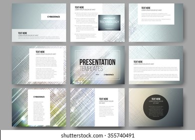 Set of 9 vector templates for presentation slides. Abstract science or technology vector background.