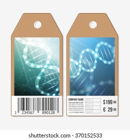 Set of 9 vector templates for presentation slides. DNA molecule structure on green background. Science vector background.