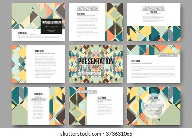 Set of 9 vector templates for presentation slides. Material Design. Colored vector background.
