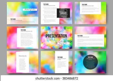 Set of 9 vector templates for presentation slides. Colorful background, Holi celebration, vector illustration