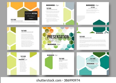 Set of 9 vector templates for presentation slides. Abstract colorful business background, modern stylish vector texture.