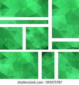 Set of 9 vector templates for presentation slides. Abstract polygonal triangle design vector background. green color. 