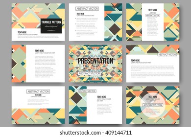 Set of 9 vector templates for presentation slides. Material Design. Colored vector background.
