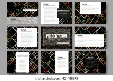 Set of 9 vector templates for presentation slides. Material Design. Colored vector background.