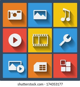 Set of 9 vector universal web and mobile icons in flat design.