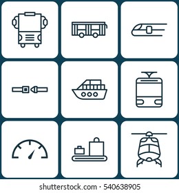 Set Of 9 Vehicle Icons. Includes Baggage Carousel, Speed Checker, Transport And Other Symbols. Beautiful Design Elements.
