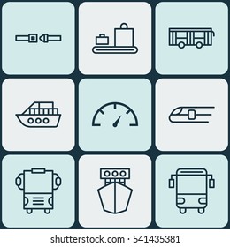 Set Of 9 Vehicle Icons. Includes Metro, Ship, Transport And Other Symbols. Beautiful Design Elements.