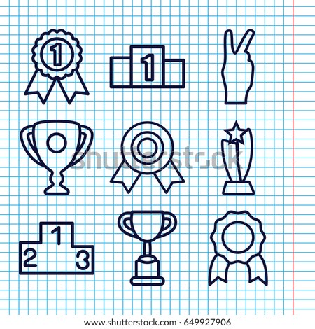 Set of 9 victory outline icons such as ranking, trophy, medal, number 1 medal