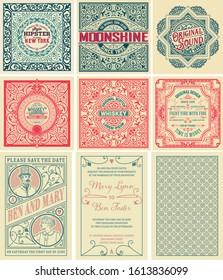 Set of 9 vintage labels. Vector layered