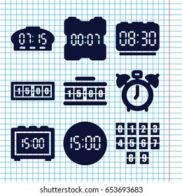 Set of 9 wake filled icons such as digital clock