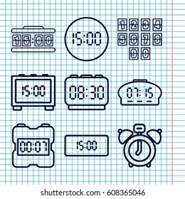 Set of 9 wake outline icons such as digital clock
