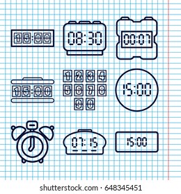 Set of 9 wake outline icons such as digital clock