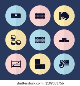 Set of 9 wall filled icons such as brick wall, fence