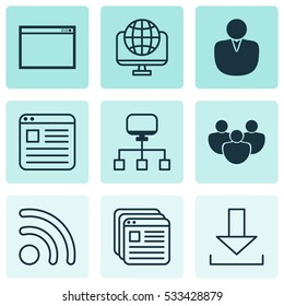 Set Of 9 Web Icons. Can Be Used For Web, Mobile, UI And Infographic Design. Includes Elements Such As Local Connection, Account, Login And More.