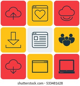 Set Of 9 Web Icons. Can Be Used For Web, Mobile, UI And Infographic Design. Includes Elements Such As Virtual Save, Login, PC And More.