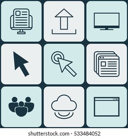 Set Of 9 Web Icons. Can Be Used For Web, Mobile, UI And Infographic Design. Includes Elements Such As Display, Virtual Storage, Team And More.