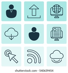 Set Of 9 Web Icons. Includes Account, Blog Page, Virtual Storage And Other Symbols. Beautiful Design Elements.