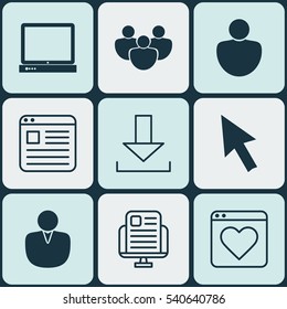 Set Of 9 Web Icons. Includes Blog Page, Team, Login And Other Symbols. Beautiful Design Elements.