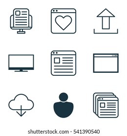 Set Of 9 Web Icons. Includes Human, Blog Page, Website Page And Other Symbols. Beautiful Design Elements.