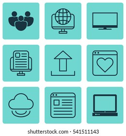 Set Of 9 Web Icons. Includes Website Page, Team, Send Data And Other Symbols. Beautiful Design Elements.