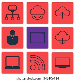 Set Of 9 Web Icons. Includes Save Data, Virtual Storage, Data Synchronize And Other Symbols. Beautiful Design Elements.