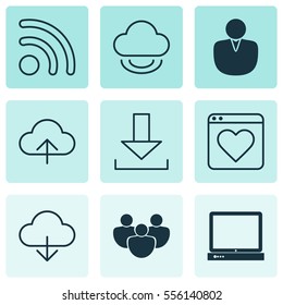 Set Of 9 Web Icons. Includes Login, Team, Wifi And Other Symbols. Beautiful Design Elements.