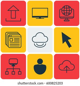 Set Of 9 Web Icons. Includes Human, Website Bookmarks, Display And Other Symbols. Beautiful Design Elements.