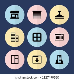 Set of 9 window filled icons such as window, building, store
