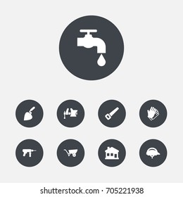 Set Of 9 Work Icons Set.Collection Of Home, Hacksaw, Electric Screwdriver And Other Elements.