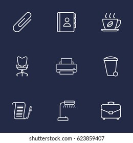 Set Of 9 Work Outline Icons Set.Collection Of Telephone Directory, Agreement, Workplace And Other Elements.