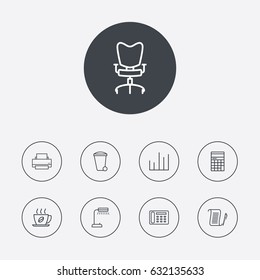 Set Of 9 Work Outline Icons Set.Collection Of Contacts, Reading-Lamp, Chart And Other Elements.