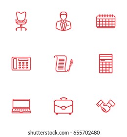 Set Of 9 Work Outline Icons Set.Collection Of Agreement, Contacts, Date And Other Elements.