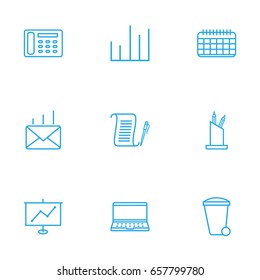 Set Of 9 Work Outline Icons Set.Collection Of Post, Recycle Bin, Date And Other Elements.