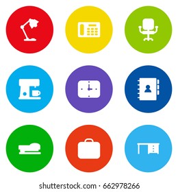 Set Of 9 Workspace Icons Set.Collection Of Airchair, Time, Book And Other Elements.