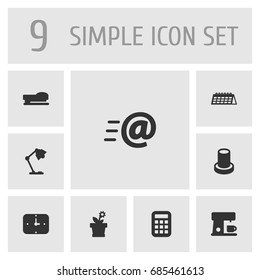 Set Of 9 Workspace Icons Set.Collection Of Calculate, Time, Message And Other Elements.